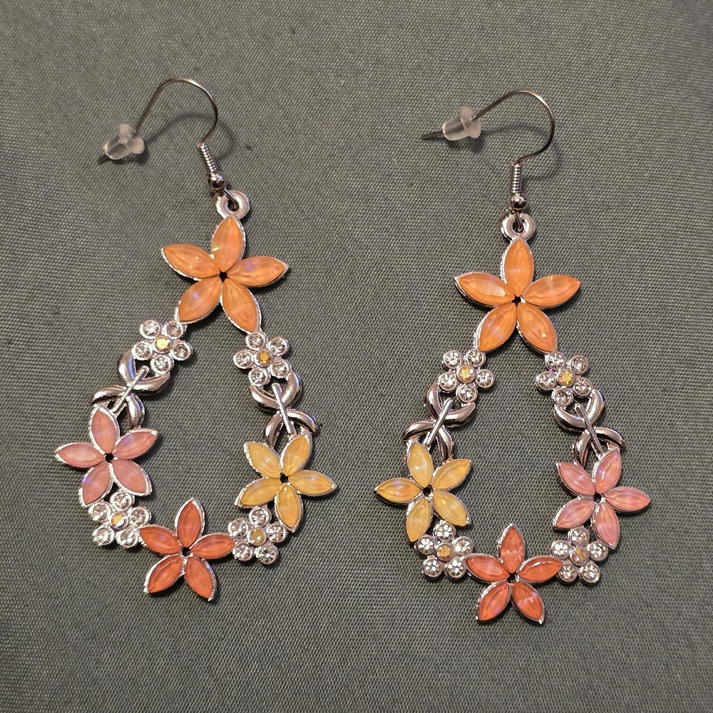 Floral Crystal Drop Earrings